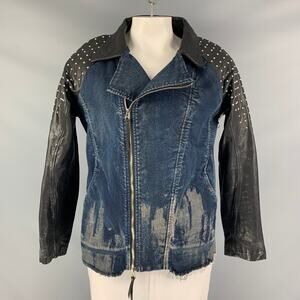 KMRII Size L Black Blue Studded Cotton Spandex Motorcycle Jacket